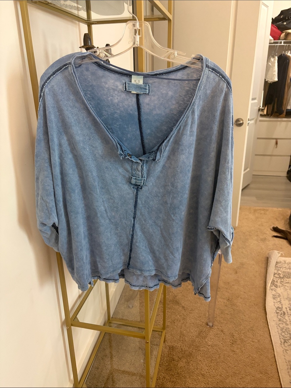 We The Free Washed Denim Blue V-Neck Tunic